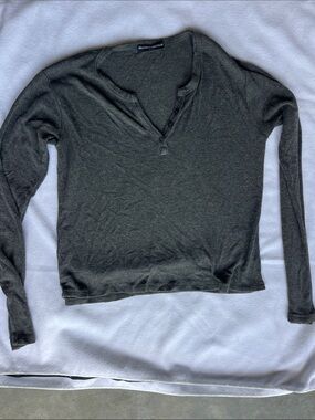 Brandy Melville Dark Olive Long Sleeve Henley Top